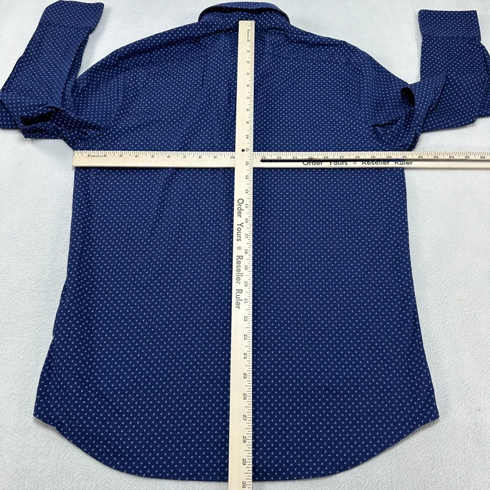 Tommy‎ Hilfiger Shirt Mens Large Blue Slim Fit Stretch Geometric Button Down